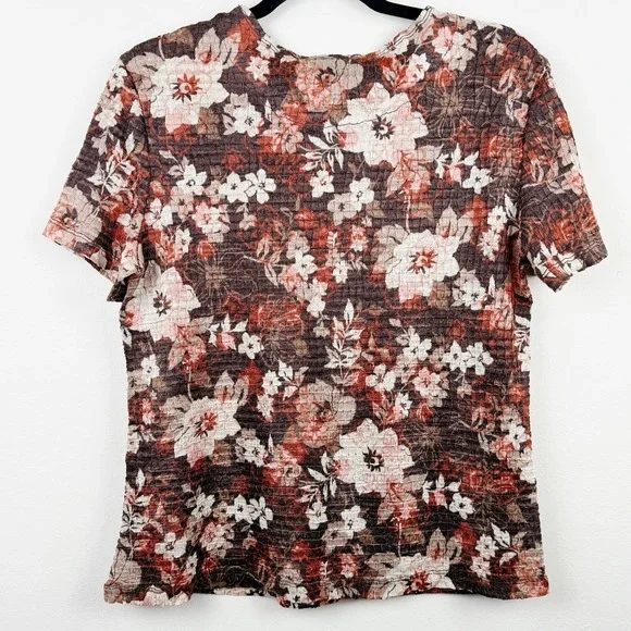 JM Collection Women's Medium Floral Textured Stretch Top Brown Orange Cream - Picture 5 of 5